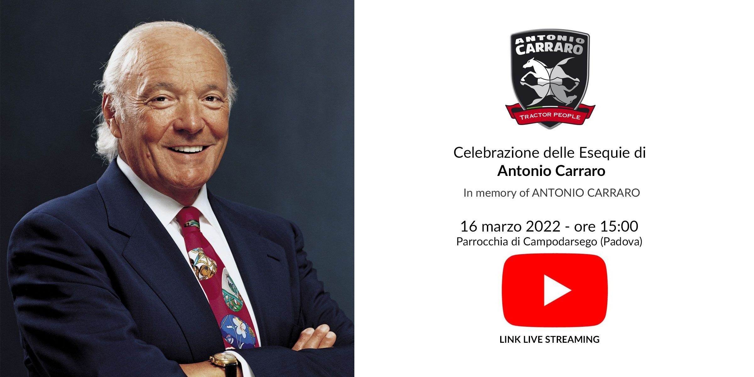 Başkanımız Antonio Carraro'nun cenaze töreni 16.03.2022 TSI - 17:00